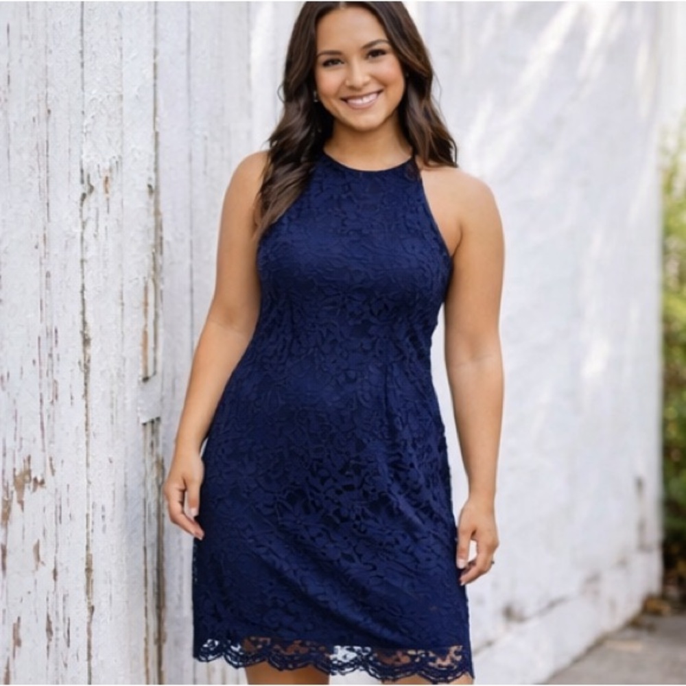 Leo Rosi Womens Floral‎ Lace Dress Navy Blue Size Small S
